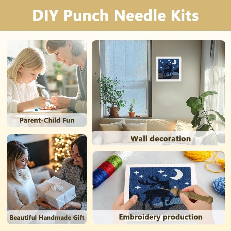 DOODLREAM Deer DIY Punch Needle Embroidery Kit for Adult Beginner, 9.4" Deer Punch Stitching Craft Set for Starter with Frame, Fabric Pattern, Threader, Yarn, Pinch Needle - Image 4